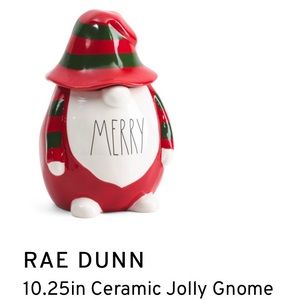Rae Dunn 10.25 inch ceramic “Jolly” gnome Christmas cookie jar NIB